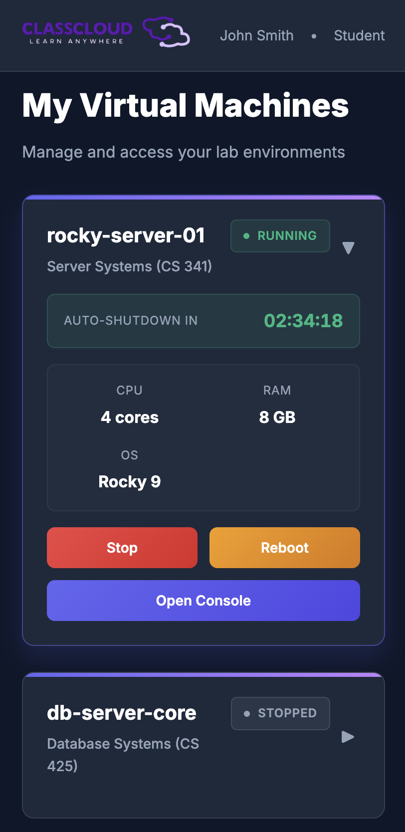 ClassCloud Dashboard on Mobile